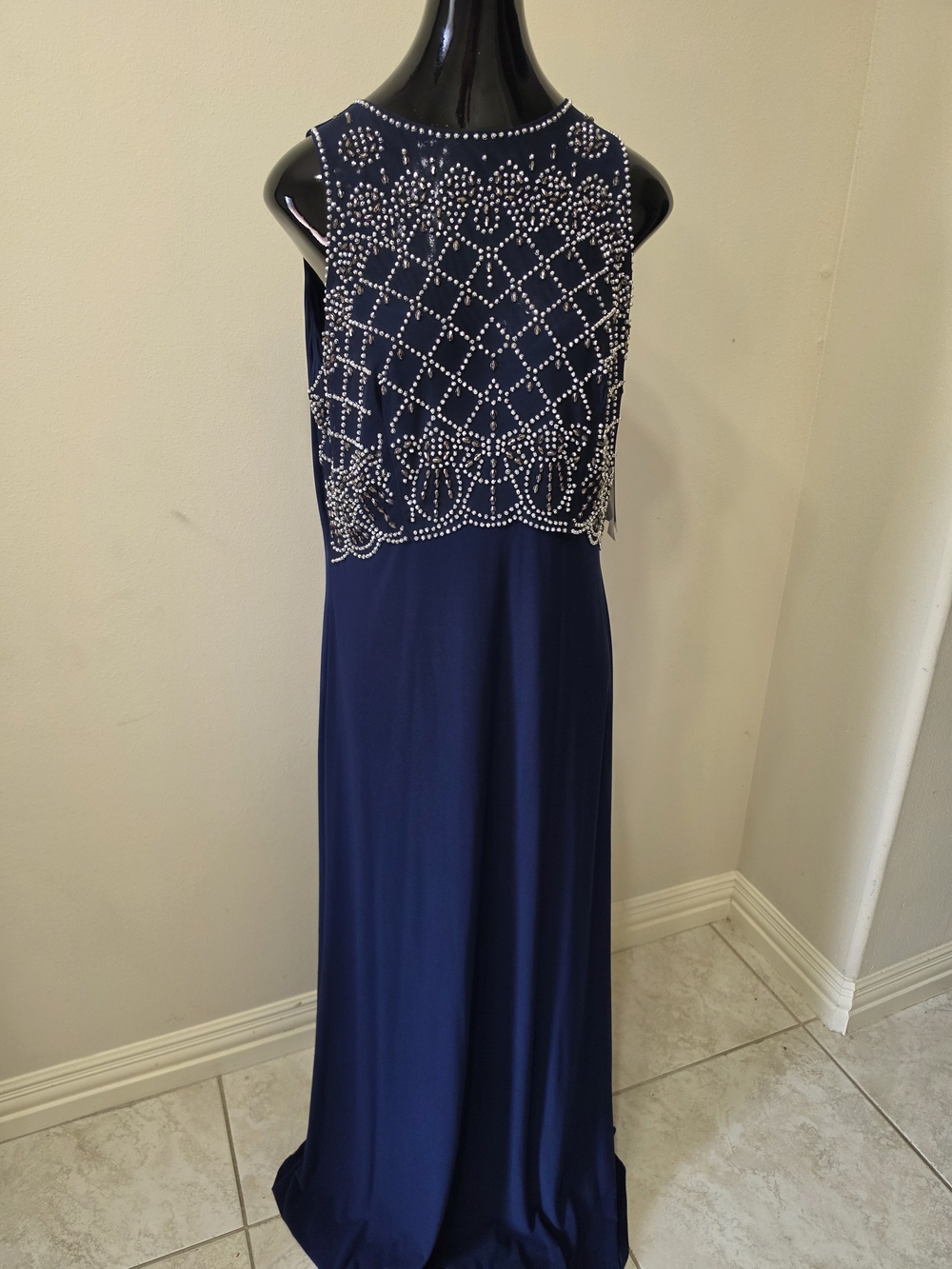 Jackie Jon - Navy Beaded Evening Gown - Sleeveless Formal Dress NEW